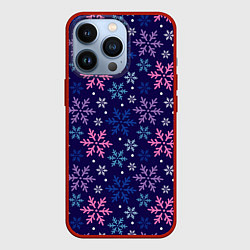 Чехол для iPhone 13 Pro Снежинки ночные, цвет: 3D-красный