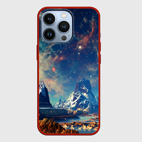 Чехол iPhone 13 Pro Горы и бескрайний космос / 3D-Красный – фото 1