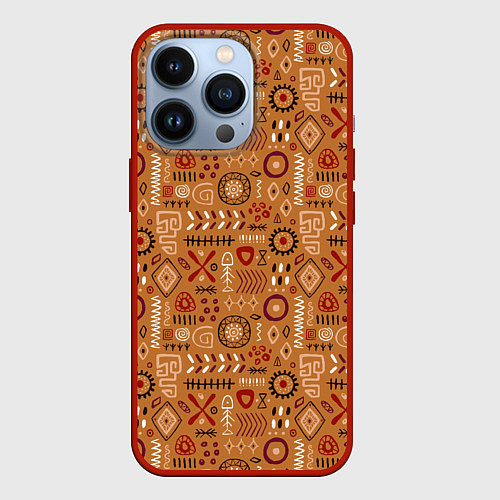 Чехол iPhone 13 Pro Этнический рисунок с костями / 3D-Красный – фото 1