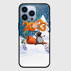 Чехол для iPhone 13 Pro 2023 заяц с большой морковкой, цвет: 3D-черный