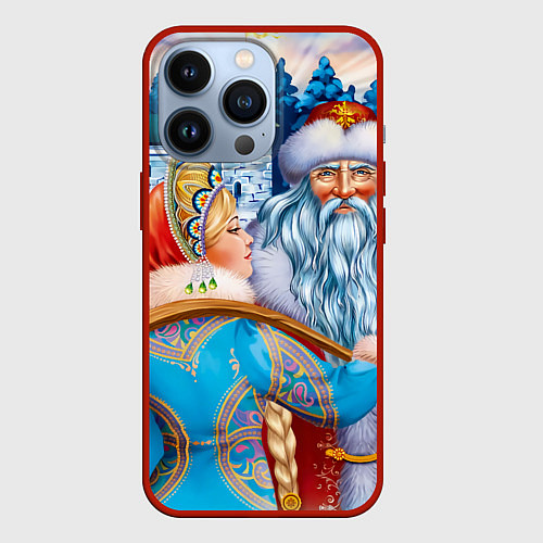 Чехол iPhone 13 Pro Дед Мороз со Снегуркой / 3D-Красный – фото 1