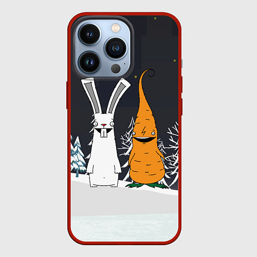 Чехол iPhone 13 Pro Заяц и морковка / 3D-Красный – фото 1