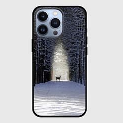 Чехол для iPhone 13 Pro Олень в зимнем лесу, цвет: 3D-черный