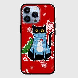 Чехол для iPhone 13 Pro Котик в свитере с ёлочкой, цвет: 3D-черный