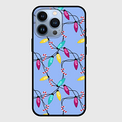Чехол для iPhone 13 Pro Новогодняя гирлянда голубая, цвет: 3D-черный