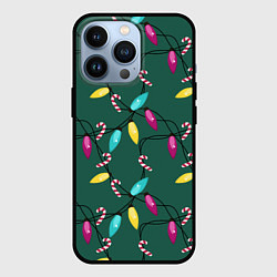 Чехол iPhone 13 Pro Новогодняя гирлянда зеленая