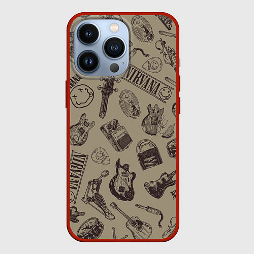 Чехол iPhone 13 Pro Nirvana crash guitar beige / 3D-Красный – фото 1