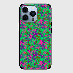 Чехол для iPhone 13 Pro Яркий неоновый цветочный узор, цвет: 3D-черный