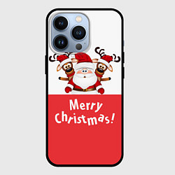 Чехол для iPhone 13 Pro Дед Мороз с оленями, цвет: 3D-черный