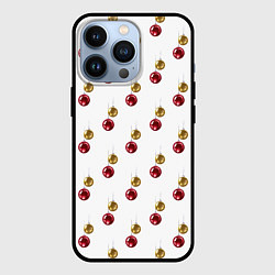 Чехол для iPhone 13 Pro Золотые и красные елочные шары - паттерн, цвет: 3D-черный