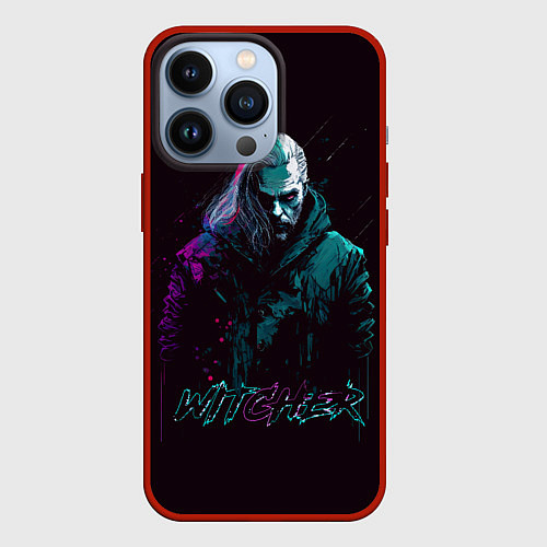 Чехол iPhone 13 Pro Ведьмак в неоновом стиле / 3D-Красный – фото 1