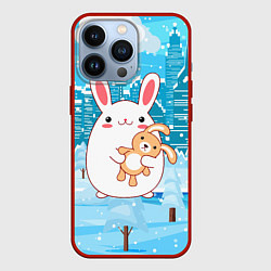 Чехол для iPhone 13 Pro Зайка с игрушкой, цвет: 3D-красный