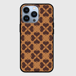 Чехол для iPhone 13 Pro Четырехлистный клевер бежевый, цвет: 3D-черный