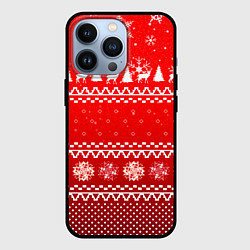 Чехол для iPhone 13 Pro Узор с оленями и ёлками, цвет: 3D-черный