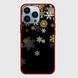 Чехол для iPhone 13 Pro Золотые и белые снежинки, цвет: 3D-красный