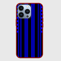 Чехол для iPhone 13 Pro Черно синий полосатый узор, цвет: 3D-красный