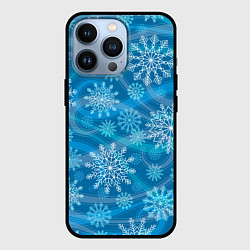 Чехол для iPhone 13 Pro Узор из снежинок на синем фоне, цвет: 3D-черный