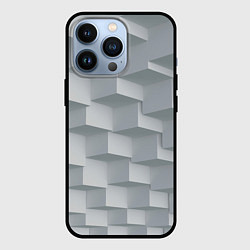 Чехол для iPhone 13 Pro Серое множество объёмных блоков, цвет: 3D-черный