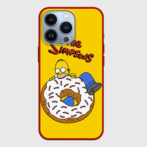 Чехол iPhone 13 Pro Гомер Симпсон ест пончик / 3D-Красный – фото 1