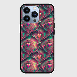 Чехол для iPhone 13 Pro Паттерн сердца и узоры, цвет: 3D-черный