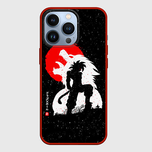 Чехол iPhone 13 Pro Dragon Ball красная луна и Гоку / 3D-Красный – фото 1