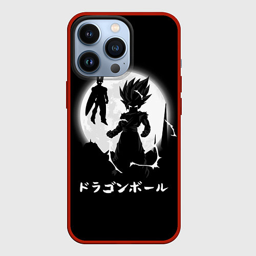 Чехол iPhone 13 Pro Dragon Ball Гоку при луне / 3D-Красный – фото 1