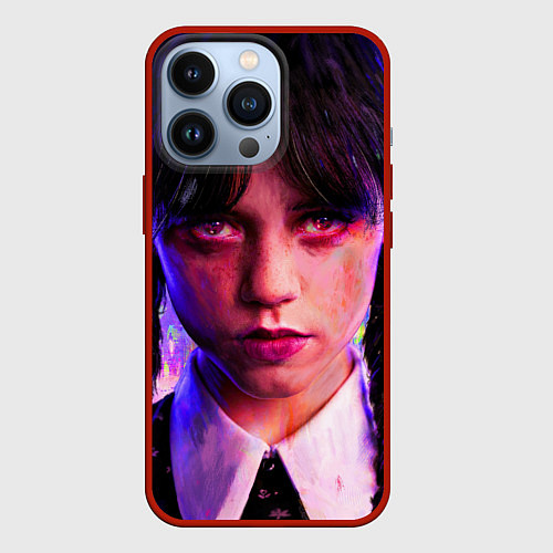 Чехол iPhone 13 Pro Уэнсдэй неон / 3D-Красный – фото 1