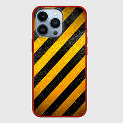 Чехол для iPhone 13 Pro Черно-желтая опасность, цвет: 3D-красный