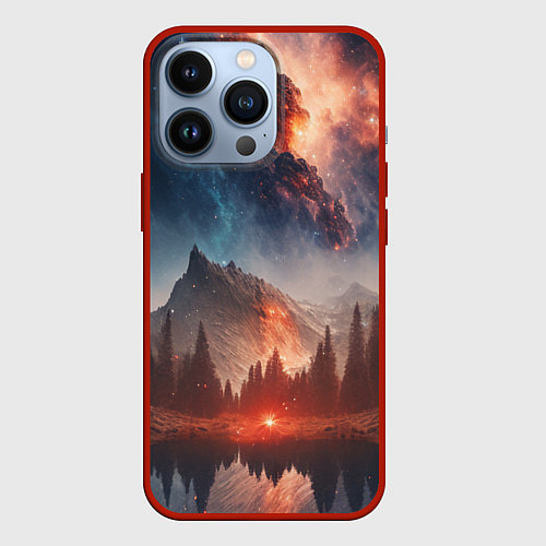 Чехол iPhone 13 Pro Млечный путь над пейзажем / 3D-Красный – фото 1