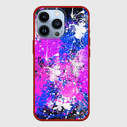 Чехол для iPhone 13 Pro Разбрызганная фиолетовая краска - темный фон, цвет: 3D-красный