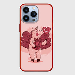 Чехол для iPhone 13 Pro Поросенок с подарком, цвет: 3D-красный