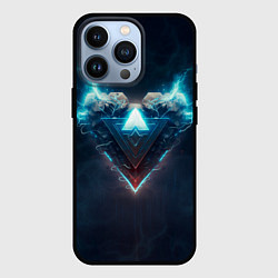 Чехол для iPhone 13 Pro Каменное сердце в синем неоновом электрическом све, цвет: 3D-черный