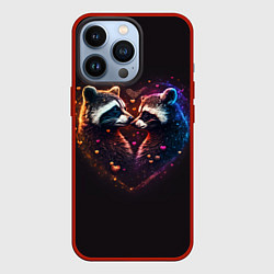 Чехол для iPhone 13 Pro Пара влюбленных енотов, цвет: 3D-красный