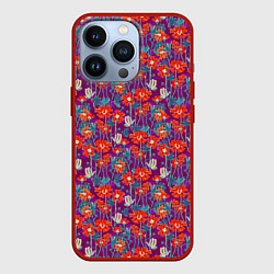 Чехол для iPhone 13 Pro Цветочная геометрия, цвет: 3D-красный