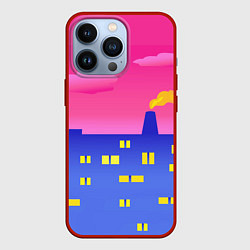 Чехол для iPhone 13 Pro Город на фоне розового неба, цвет: 3D-красный