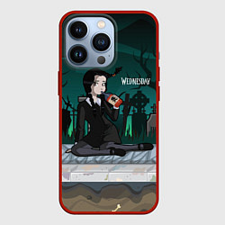 Чехол для iPhone 13 Pro Уэнсдэй на кладбище пьет яд, цвет: 3D-красный
