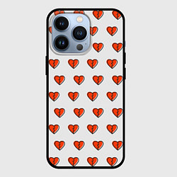 Чехол для iPhone 13 Pro Разбитые сердца на белом фоне, цвет: 3D-черный
