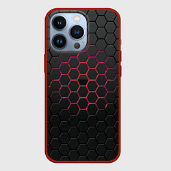 Чехол для iPhone 13 Pro Сталь броня соты, цвет: 3D-красный