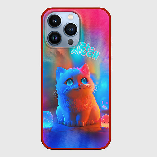 Чехол iPhone 13 Pro Милый котенок - тай-дай / 3D-Красный – фото 1