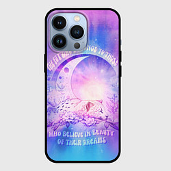 Чехол для iPhone 13 Pro Месяц и леопард: верь в мечту - тай-дай, цвет: 3D-черный