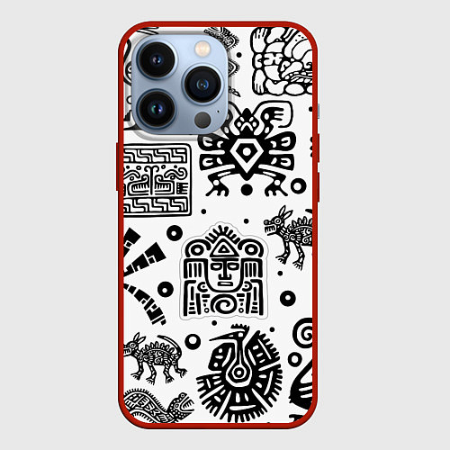 Чехол iPhone 13 Pro Знаки племени Майя / 3D-Красный – фото 1