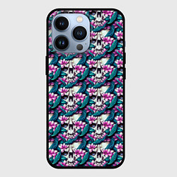 Чехол для iPhone 13 Pro Черепа заросшие цветами, цвет: 3D-черный