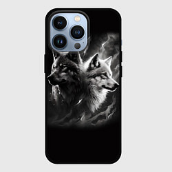Чехол для iPhone 13 Pro Волки - белый и черный, цвет: 3D-черный