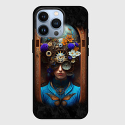 Чехол для iPhone 13 Pro Женщина с цветами в стиле стимпанк, цвет: 3D-черный