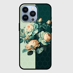 Чехол для iPhone 13 Pro Розы на зеленом фоне, цвет: 3D-черный