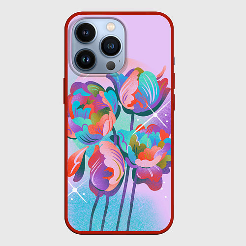 Чехол iPhone 13 Pro Цветы и звезды / 3D-Красный – фото 1