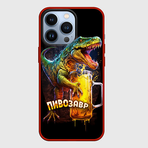 Чехол iPhone 13 Pro Пивозавр за пятницу / 3D-Красный – фото 1