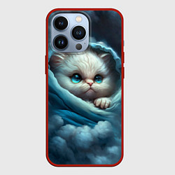 Чехол для iPhone 13 Pro Котик в одеяльце в облаках, цвет: 3D-красный