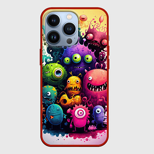 Чехол iPhone 13 Pro Веселые монстры из краски / 3D-Красный – фото 1