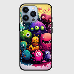 Чехол для iPhone 13 Pro Веселые монстры из краски, цвет: 3D-черный